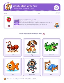 Day 1 sheet: Which Start with /a/?