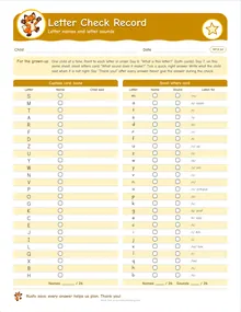 Day 6 sheet: Letter Check Record