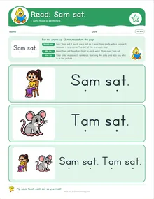 Day 12 sheet: Read: Sam sat.