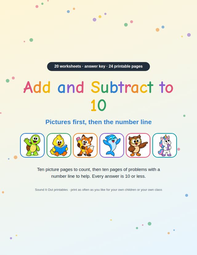 Add and Subtract to 10: sample page 1