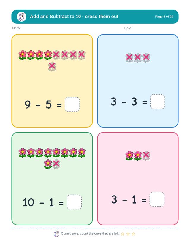 Add and Subtract to 10: sample page 3