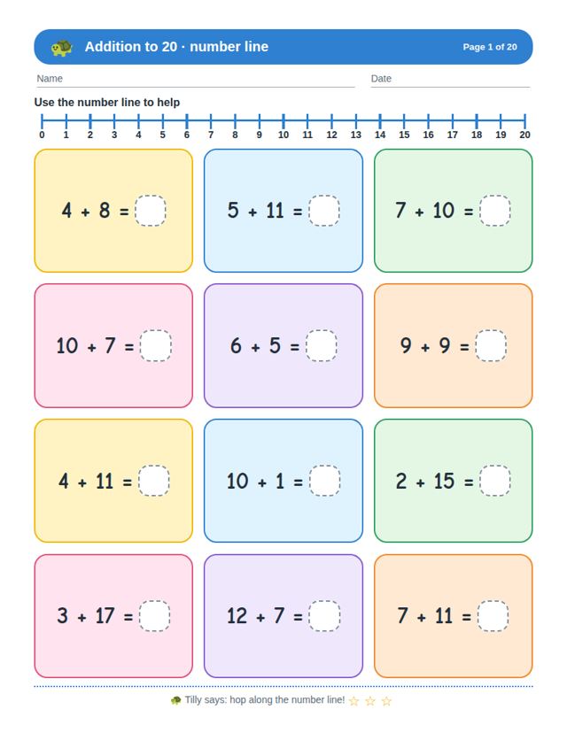 Sample page from Addition to 20