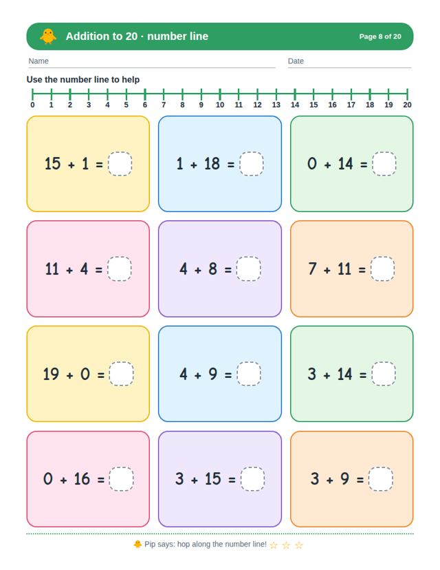 Addition to 20: sample page 3