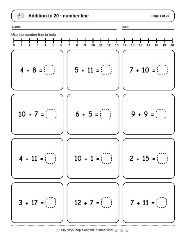 Addition to 20: sample page 4
