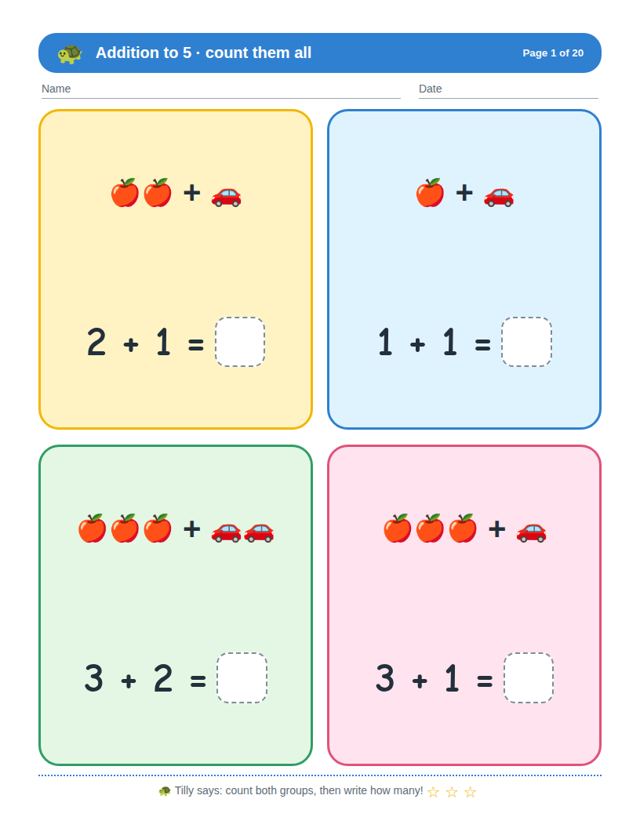Sample page from Addition to 5