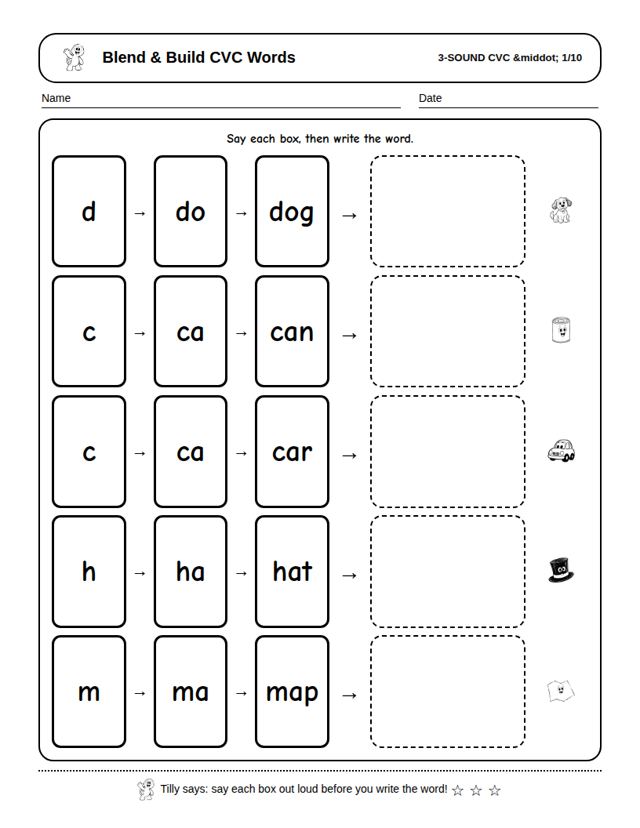 Blend and Build 3-Sound CVC Words: sample page 4