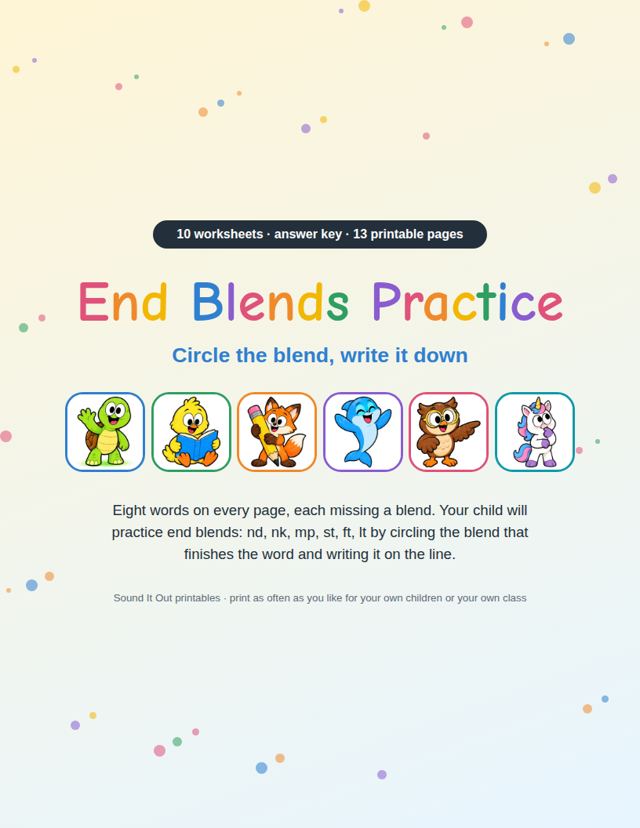 End Blends Practice: sample page 1