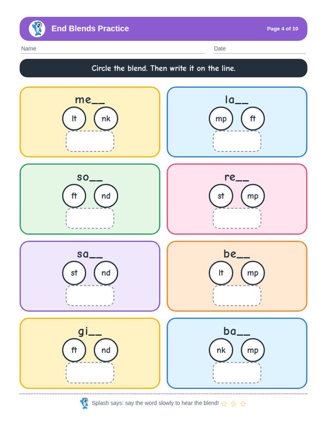 End Blends Practice: sample page 3
