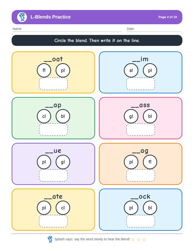 L-Blends Practice free sample page