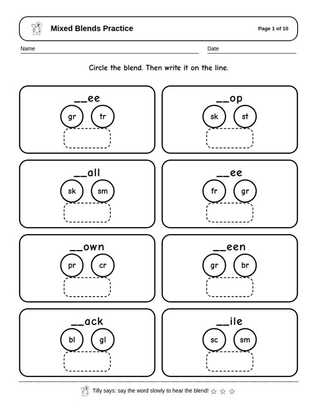 Mixed Blends Practice: sample page 4
