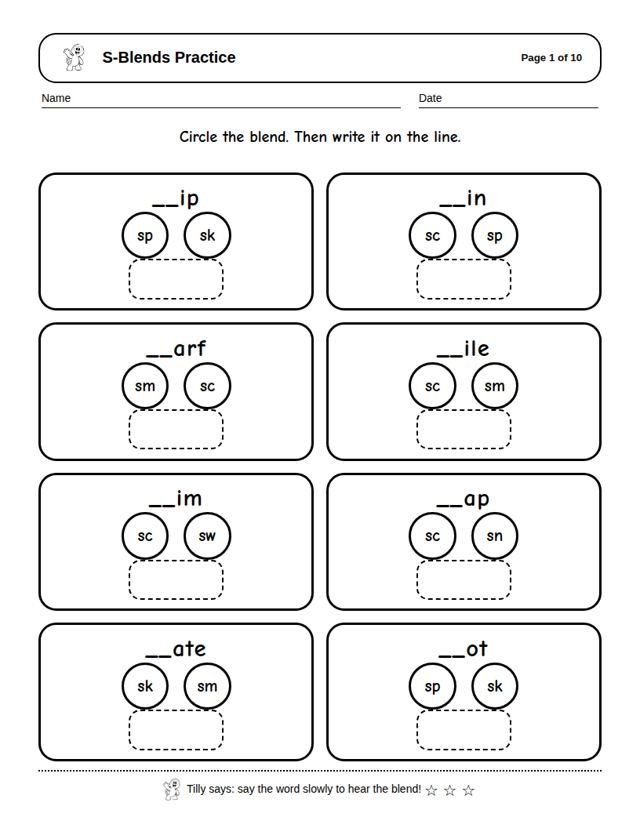 S-Blends Practice: sample page 4