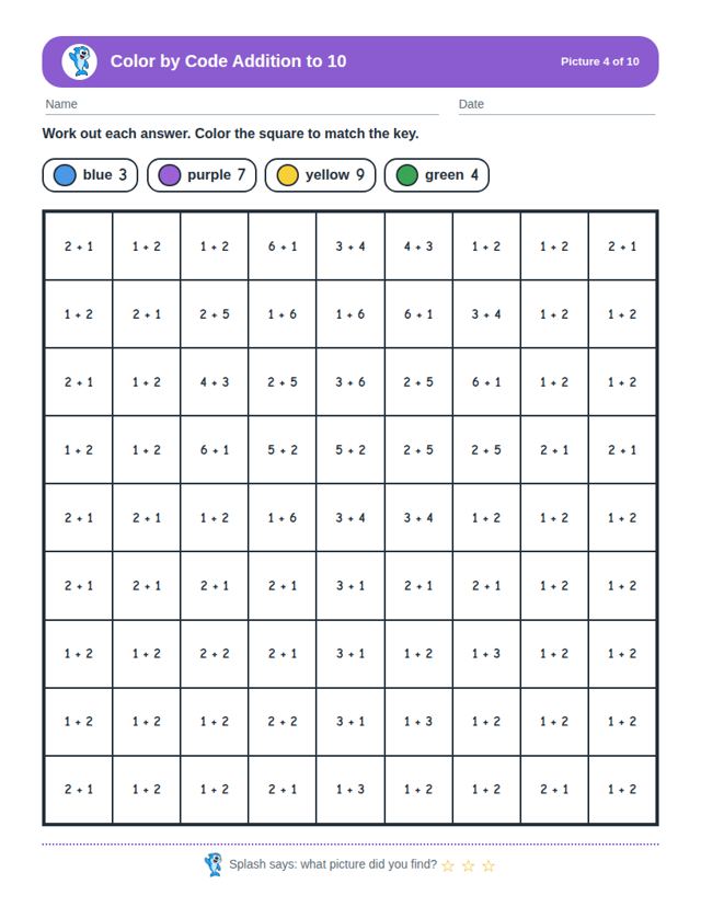Color by Code Addition to 10 free sample page