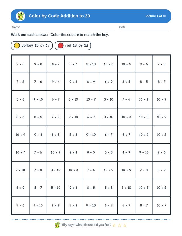 Free sample page from Color by Code Addition to 20
