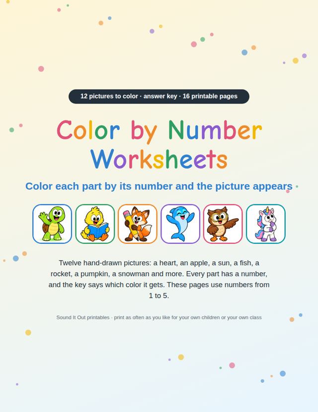 Color by Number Worksheets: sample page 1