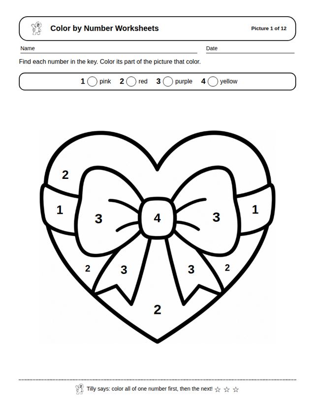 Color by Number Worksheets: sample page 4