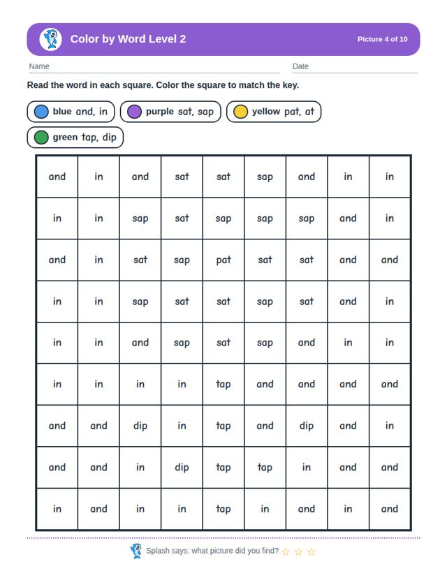 Color by Word Level 2: sample page 3