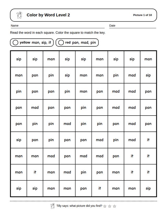 Color by Word Level 2: sample page 4