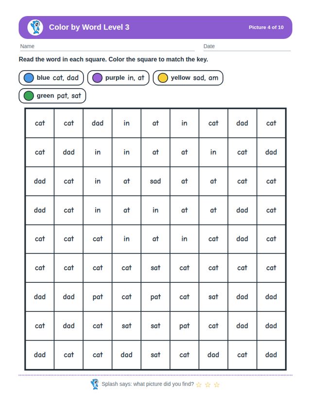 Color by Word Level 3: sample page 3