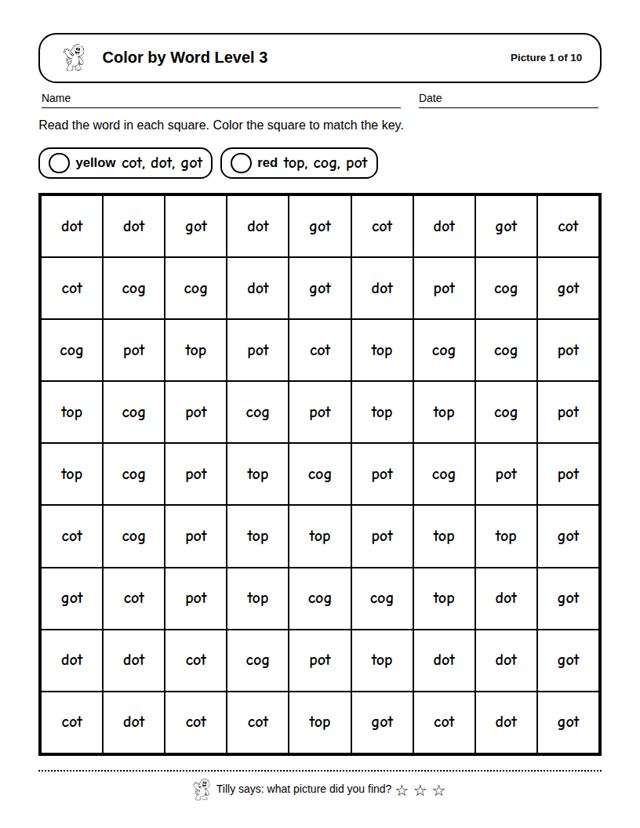 Color by Word Level 3: sample page 4