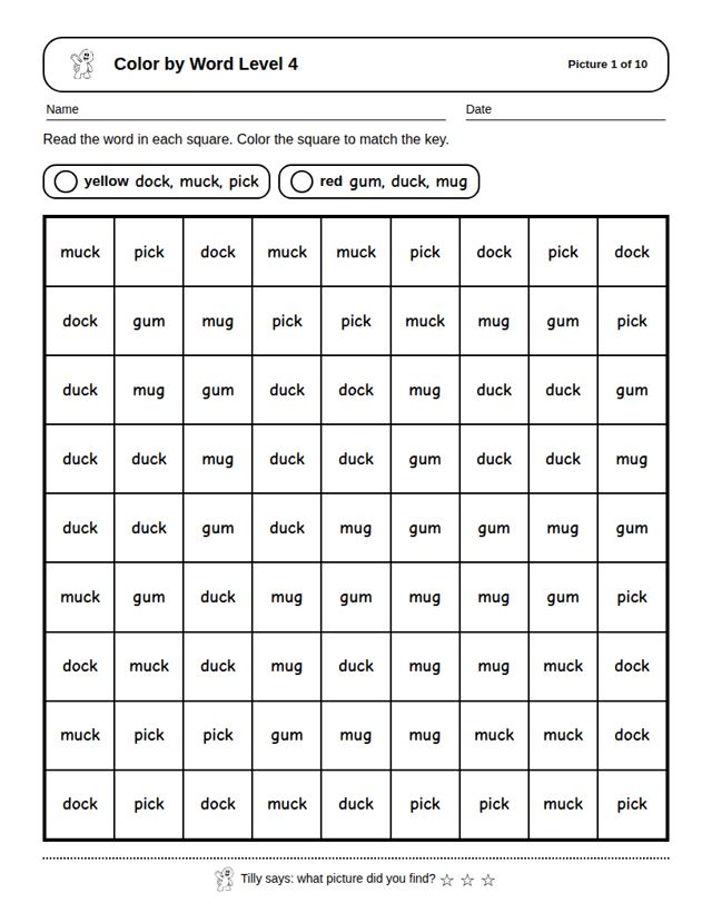Color by Word Level 4: sample page 4