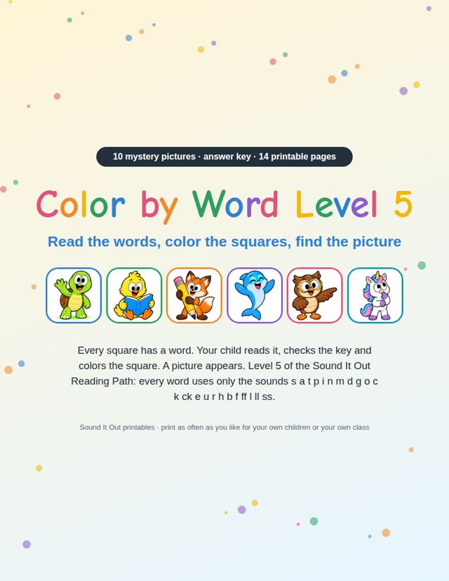 Color by Word Level 5: sample page 1