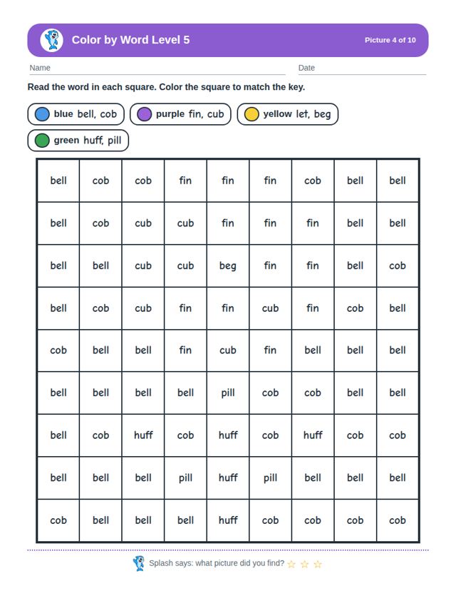 Color by Word Level 5: sample page 3