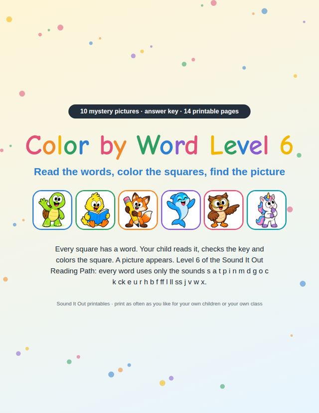 Color by Word Level 6: sample page 1