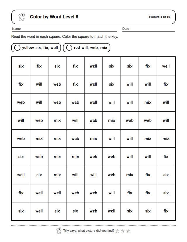 Color by Word Level 6: sample page 4