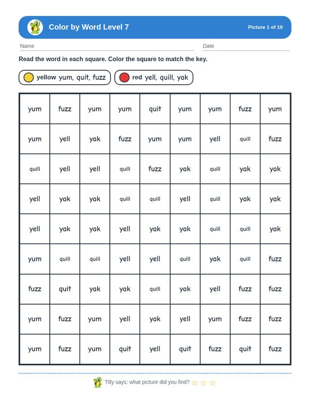 Sample page from Color by Word Level 7