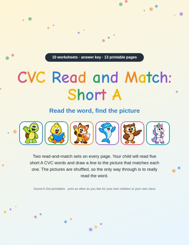 CVC Read and Match: Short A: sample page 1
