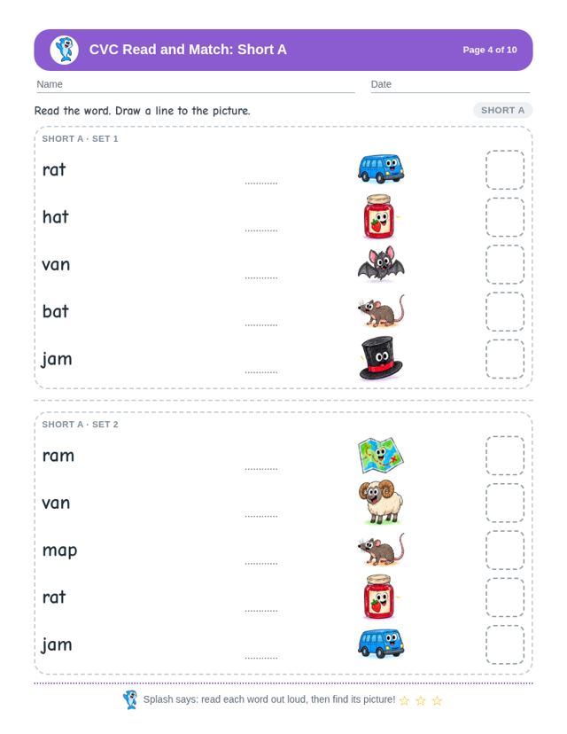 CVC Read and Match: Short A: sample page 3