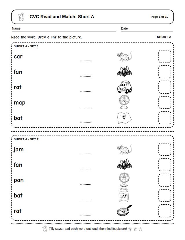 CVC Read and Match: Short A: sample page 4