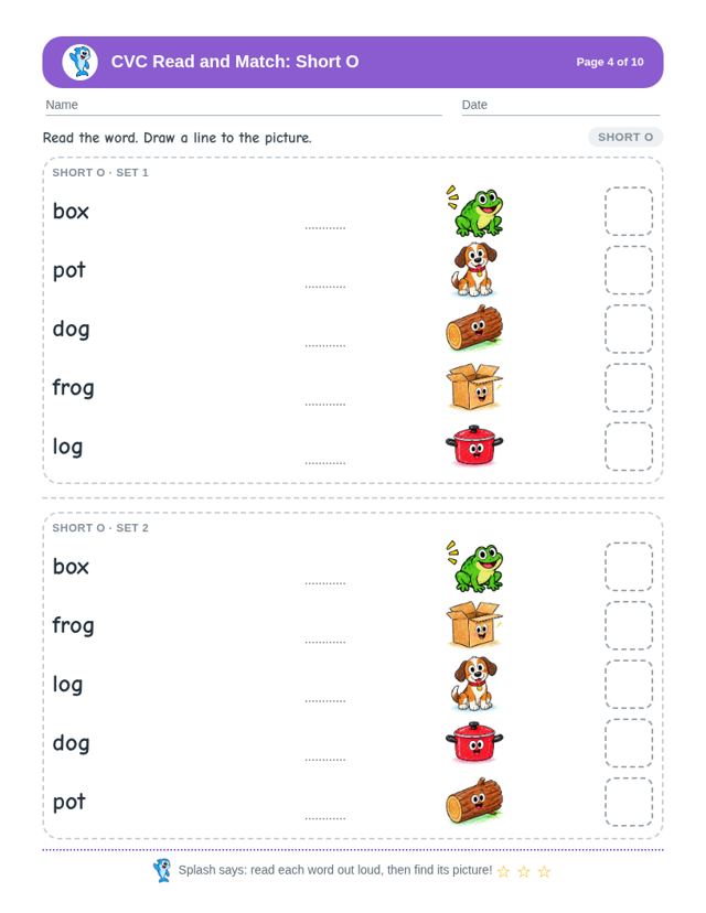 CVC Read and Match: Short O: sample page 3