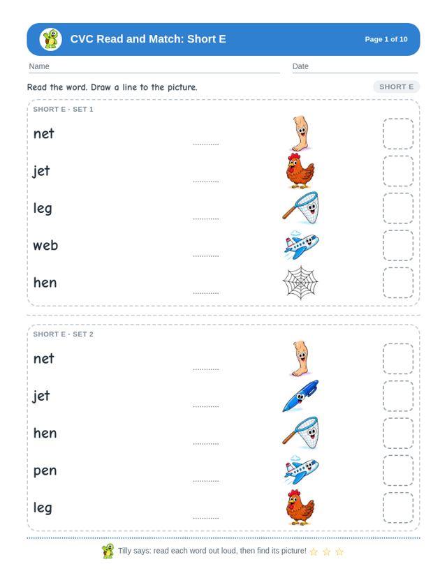 CVC Read and Match Bundle: sample page 3