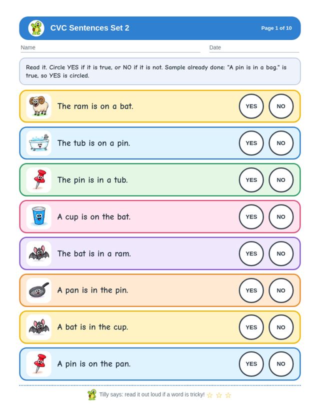 CVC Sentences Bundle sample page