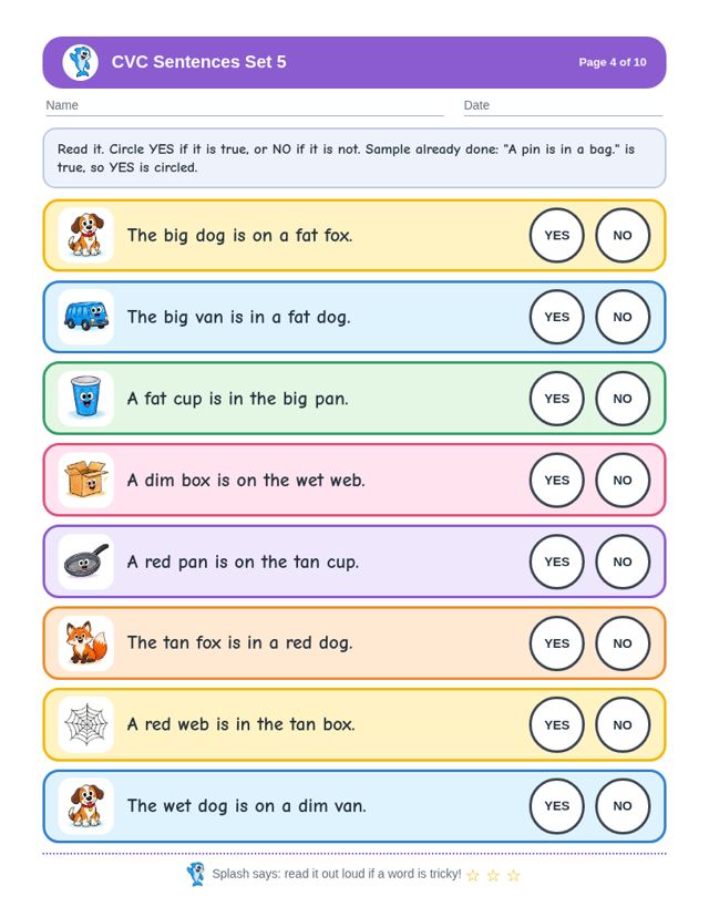CVC Sentences Bundle: sample page 4