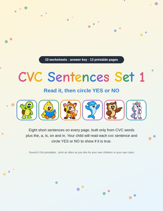 CVC Sentences Set 1: sample page 1