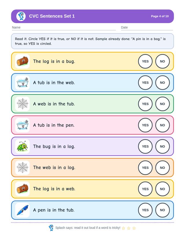 CVC Sentences Set 1: sample page 3