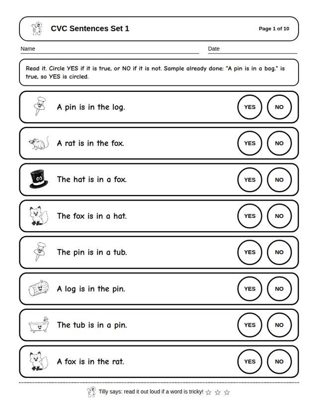 CVC Sentences Set 1: sample page 4