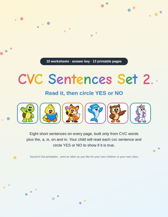 CVC Sentences Set 2: sample page 1