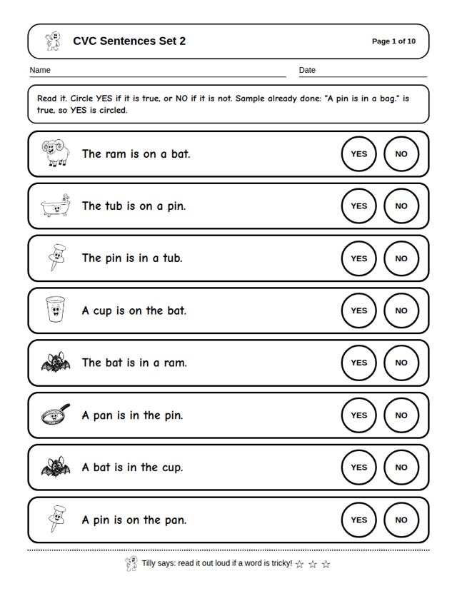 CVC Sentences Set 2: sample page 4