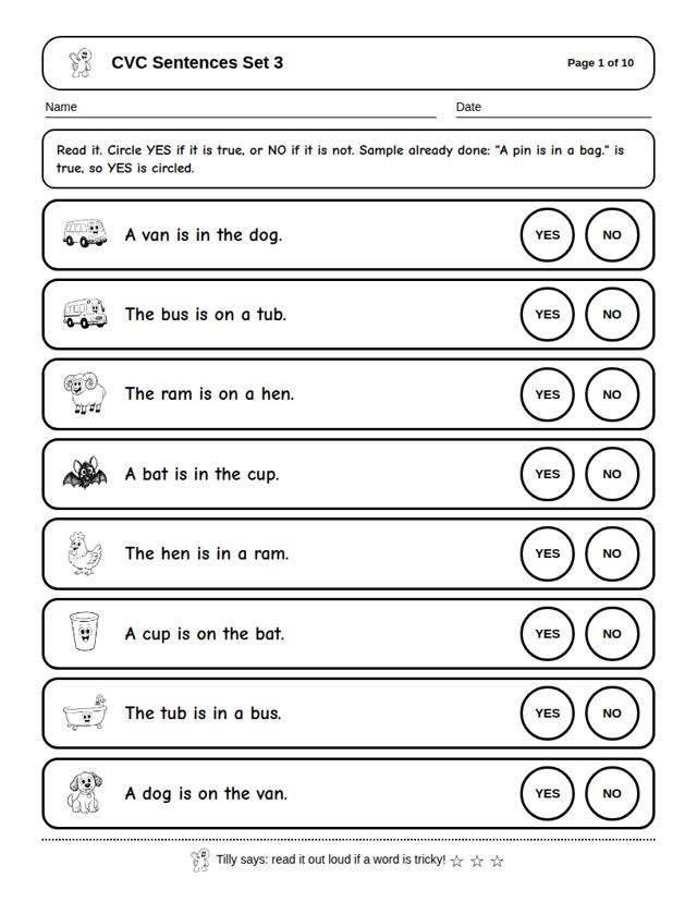 CVC Sentences Set 3: sample page 4