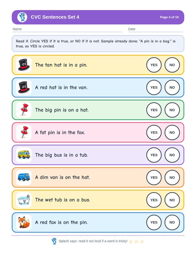 CVC Sentences Set 4: sample page 3