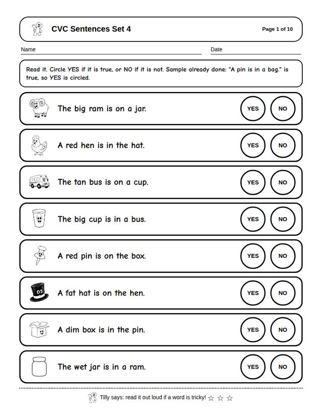 CVC Sentences Set 4: sample page 4