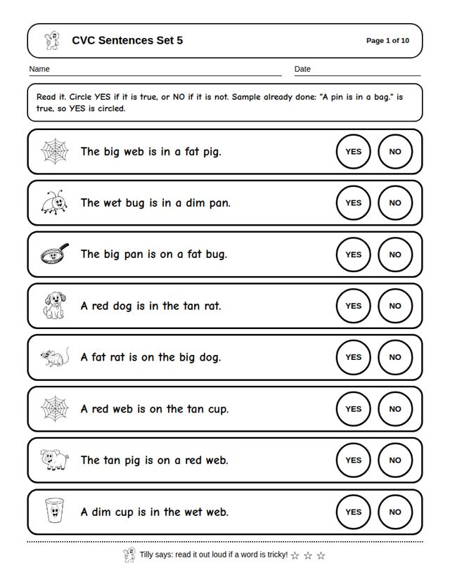 CVC Sentences Set 5: sample page 4