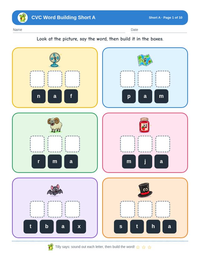 CVC Word Building Bundle: sample page 1