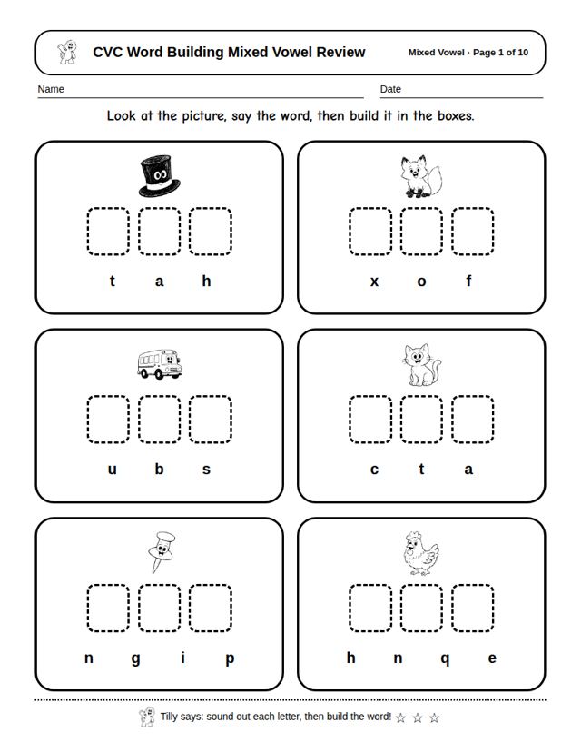 CVC Word Building Mixed Vowel Review: sample page 4