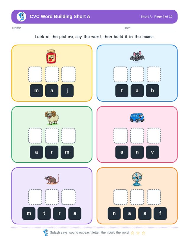 CVC Word Building Short A: sample page 3