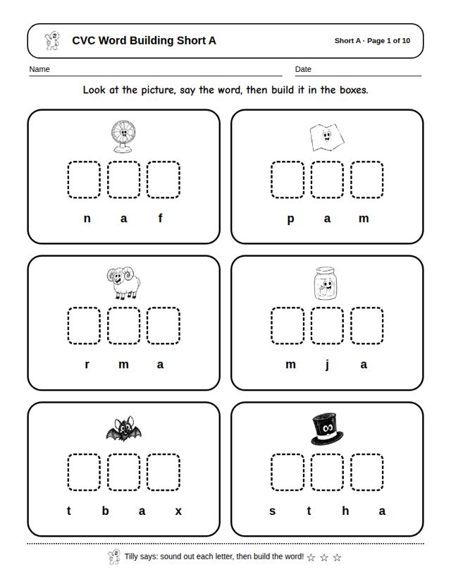 CVC Word Building Short A: sample page 4