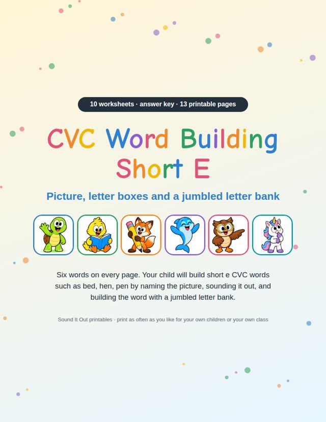 CVC Word Building Short E: sample page 1